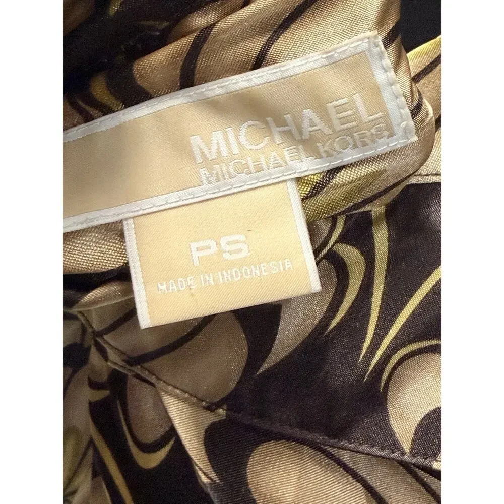 Michael Michael Kors Dress PS Petite Brown Retro Floral Long Sleeve Shirt Dress